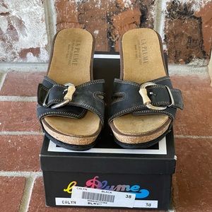 La Plume black slides with buckle size 38